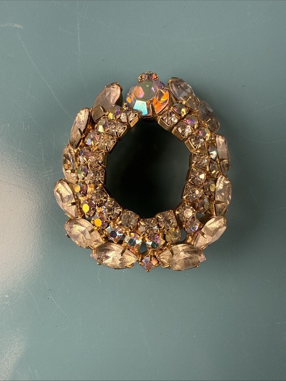 Juliana Clear Navette & AB Rhinestone Wreath Brooch Vintage